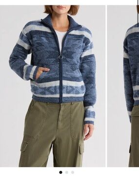 Lucky Brand Geometric Pattern Full Zip Sweater